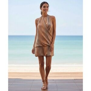 Derek Lam For Design Nation Women's Wrap Halter Dress Woodgrain Papaya Size L